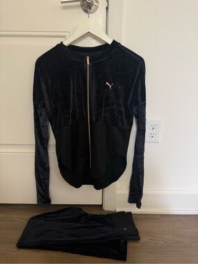 Puma navy and black Velour Zip Jacket and Leggings with Rose Gold Accents